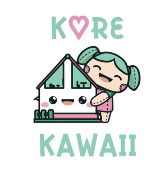 Kore Kawaii logo with a cute smiling house and a doll with green buns
