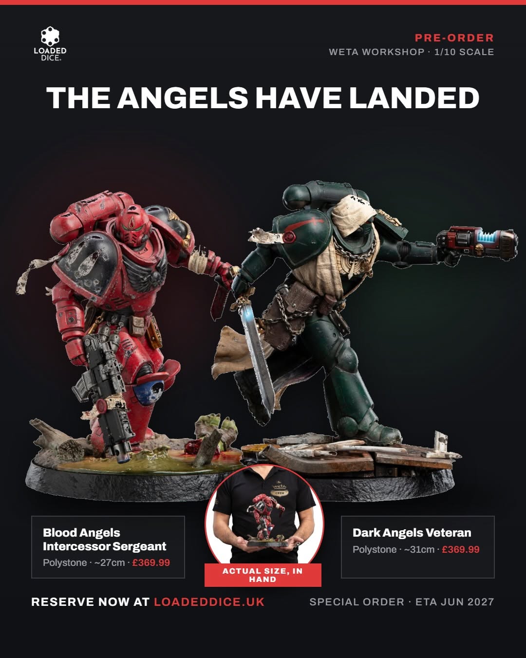 Loaded Dice pre-order announcement for a special-order collectible with reserve pricing and an estimated arrival date